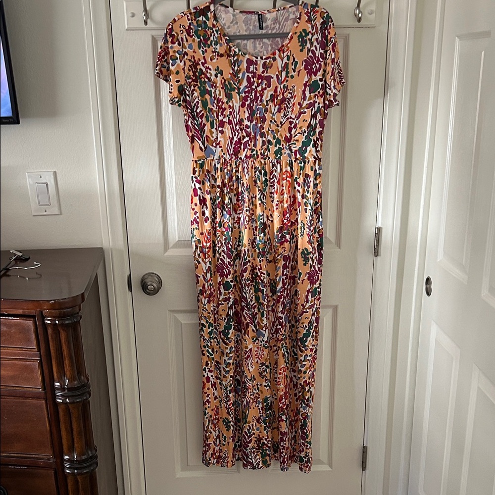 Mengpipi Women’s Colorful Abstract Print Maxi Dress, Size XL, NWOT
